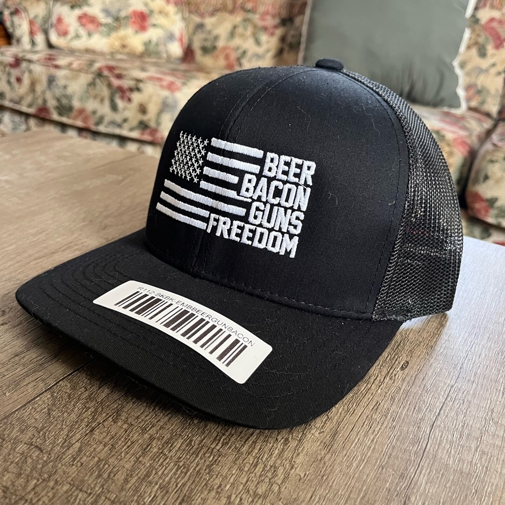 Beer, Bacon, Guns, Freedom American Flag Hat